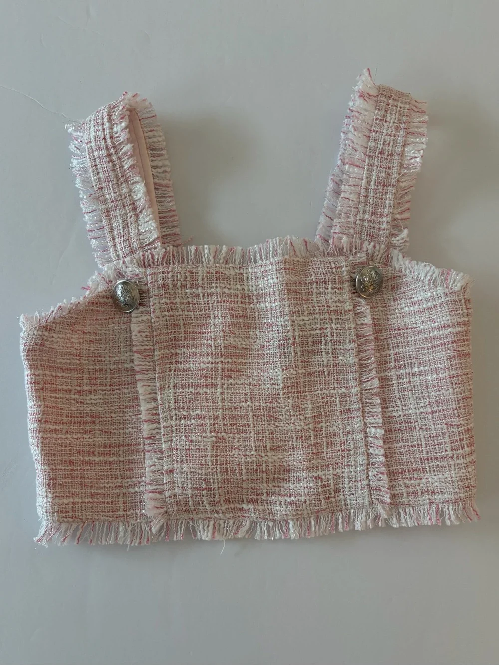 Bardot Junior Gamela Bouclé Set Pink Fringe Tweed Top High Waist Shorts Girls 7